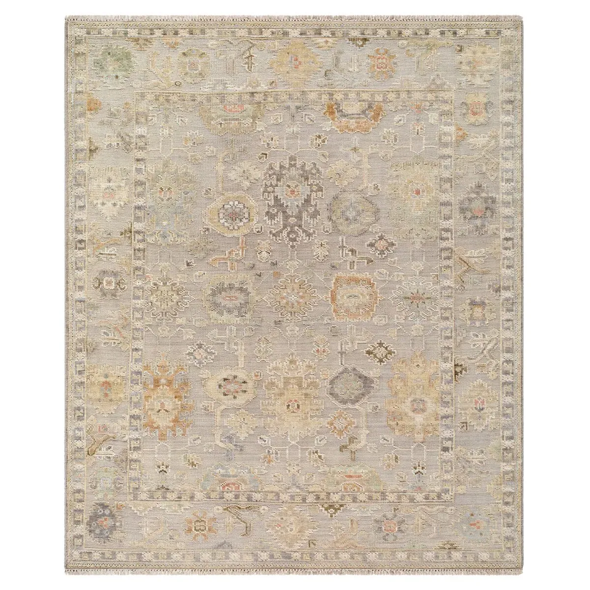 Saraya Oushak Patterned Hand Knotted Rug - Beige, Wool