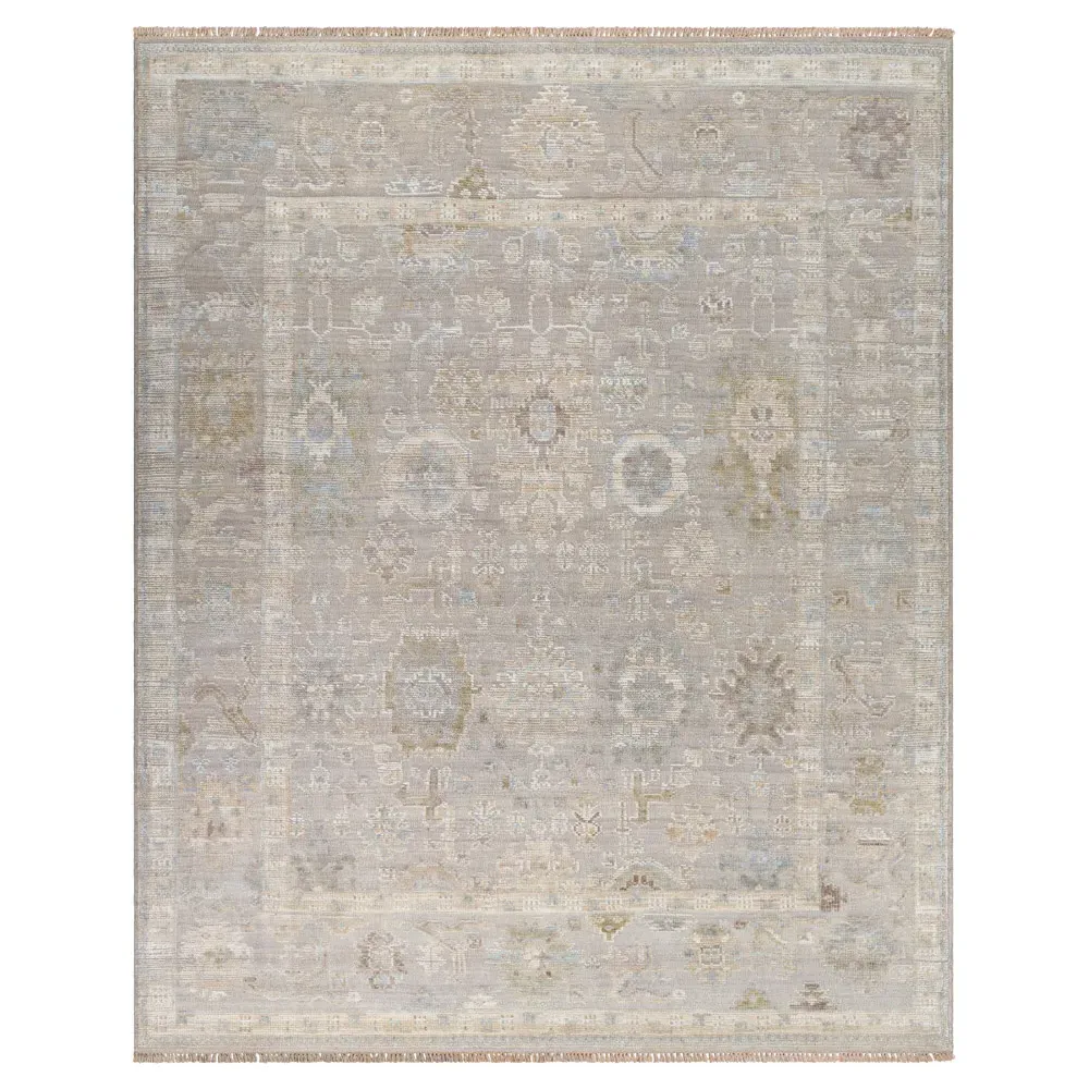 Saraya Oushak Patterned Hand Knotted Rug - Grey, Wool