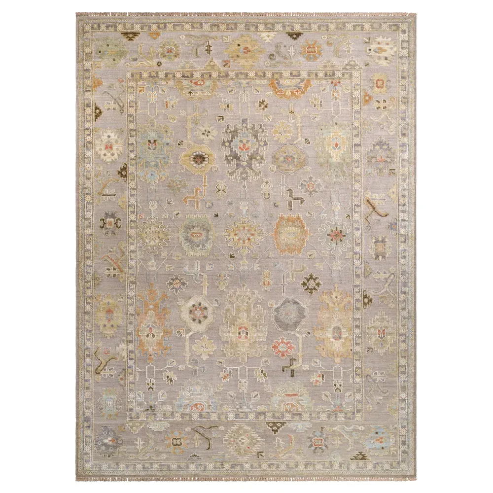 Saraya Oushak Patterned Hand Knotted Rug Sample - Beige, Wool image