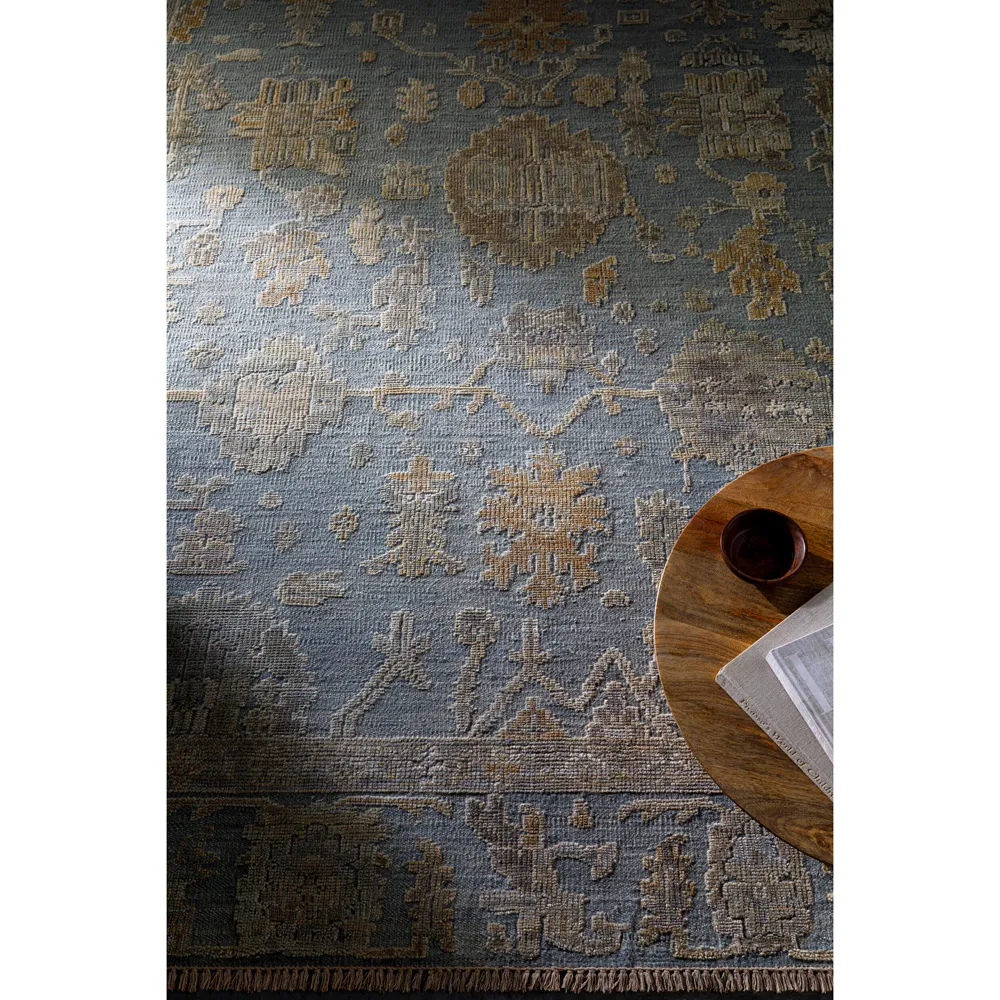 Saraya Oushak Patterned Hand Knotted Rug Sample - Blue, Wool
