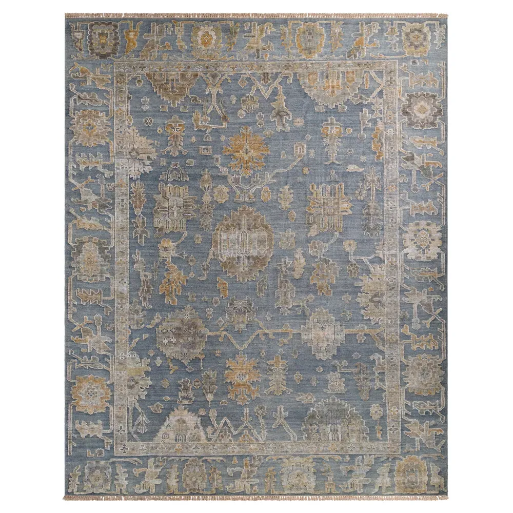 Saraya Oushak Patterned Hand Knotted Rug Sample - Blue, Wool image