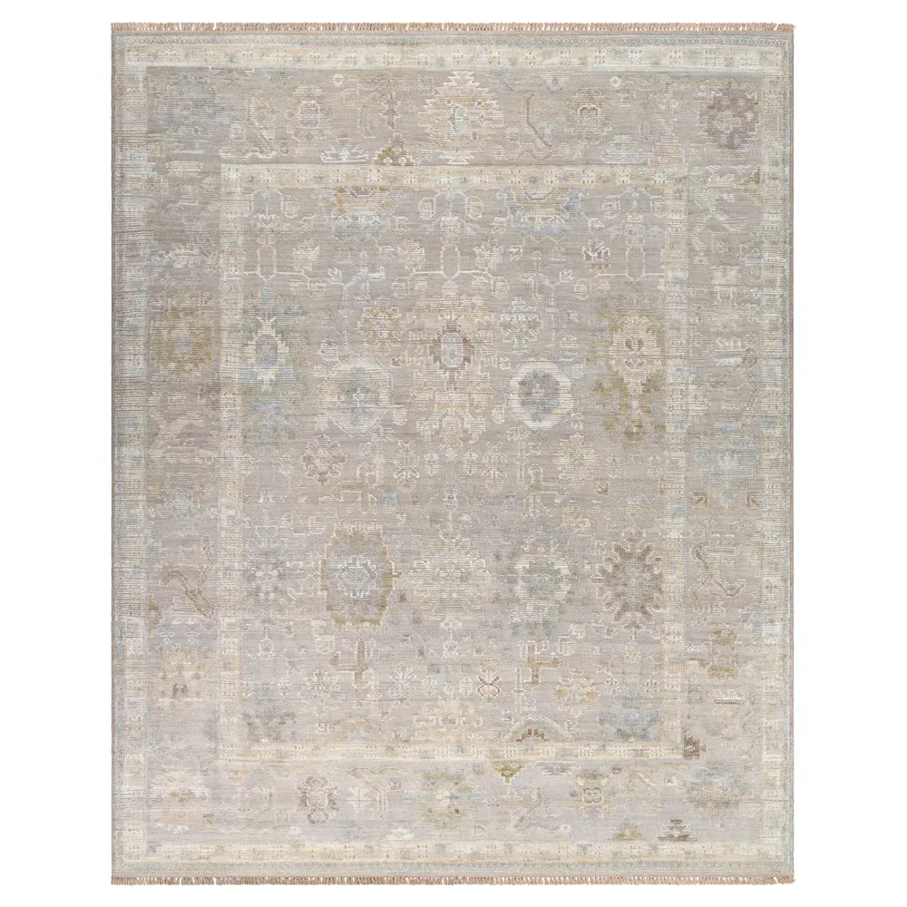 Saraya Oushak Patterned Hand Knotted Rug Sample - Grey, Wool