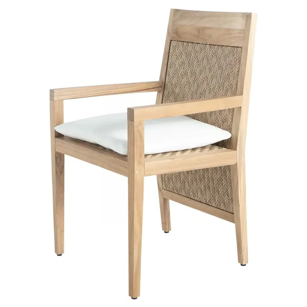 Savannah Outdoor Dining Arm Chair - White, Teak