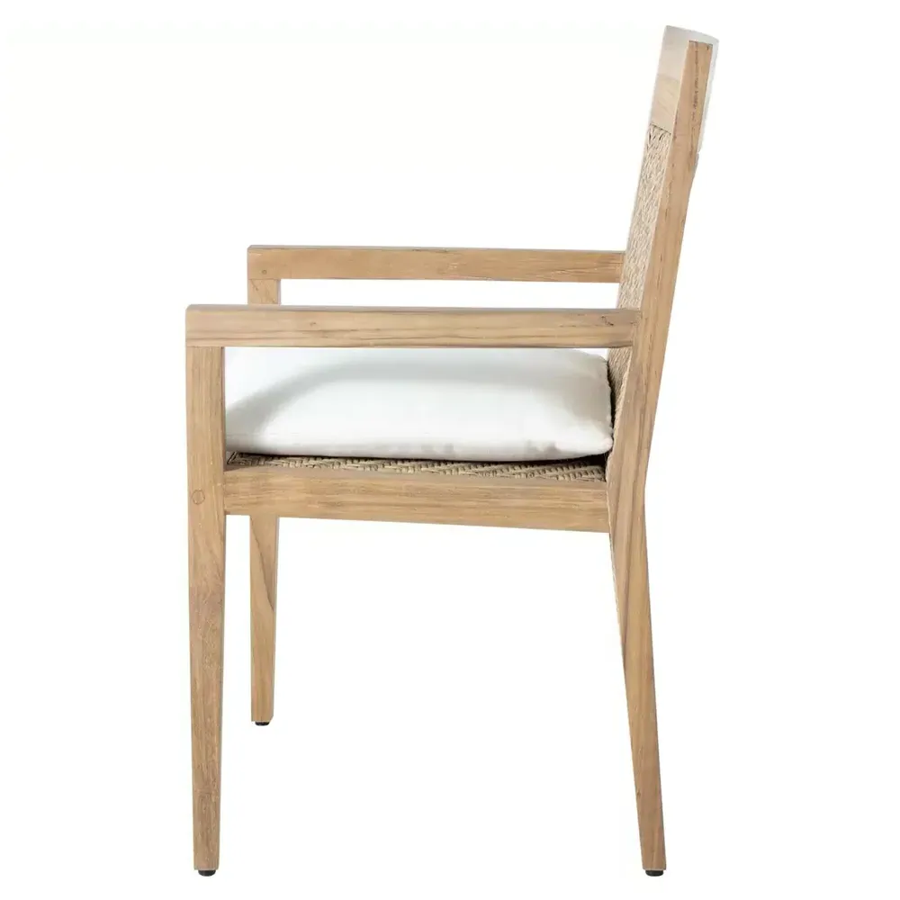 Savannah Outdoor Dining Arm Chair - White, Teak