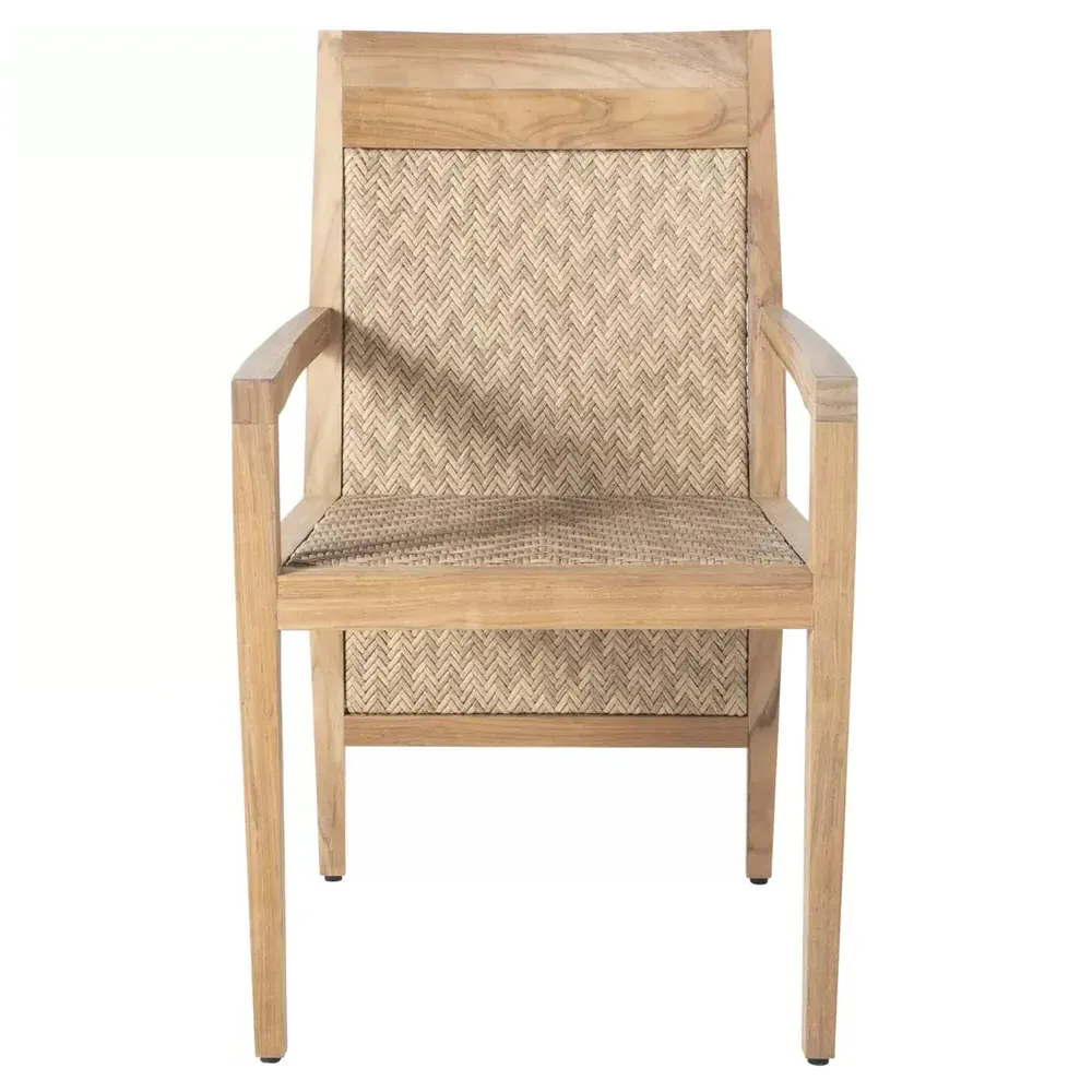 Savannah Outdoor Dining Arm Chair - White, Teak