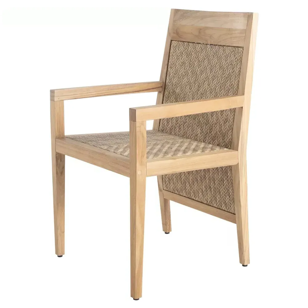 Savannah Outdoor Dining Arm Chair - White, Teak
