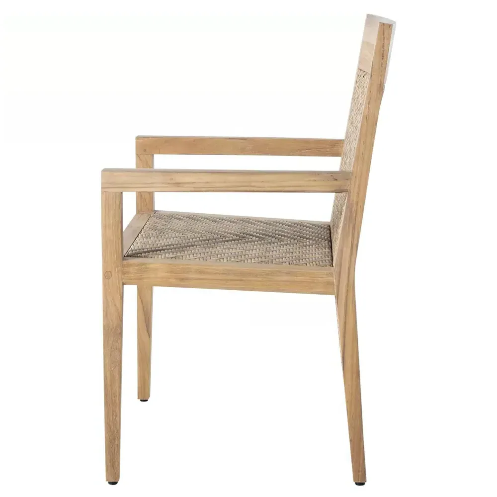 Savannah Outdoor Dining Arm Chair - White, Teak