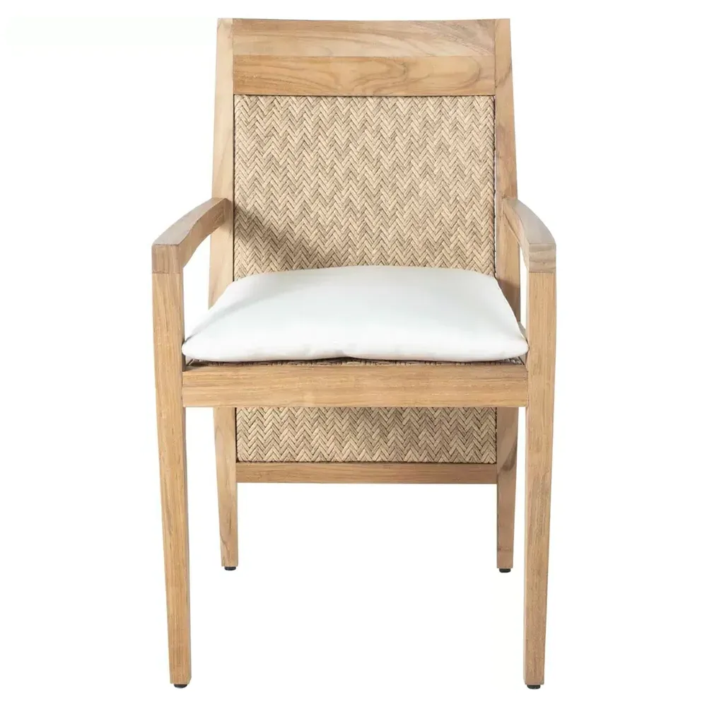 Savannah Outdoor Dining Arm Chair - White, Teak