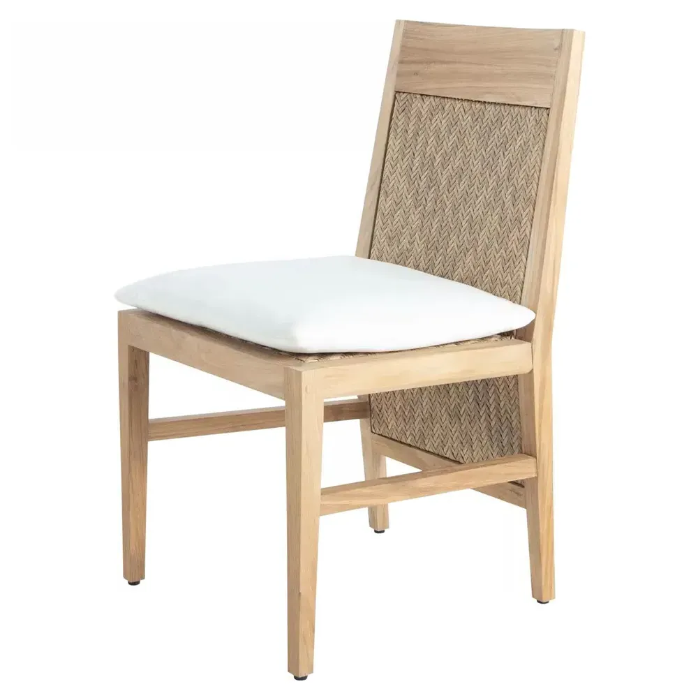 Savannah Outdoor Dining Side Chair - White, Teak