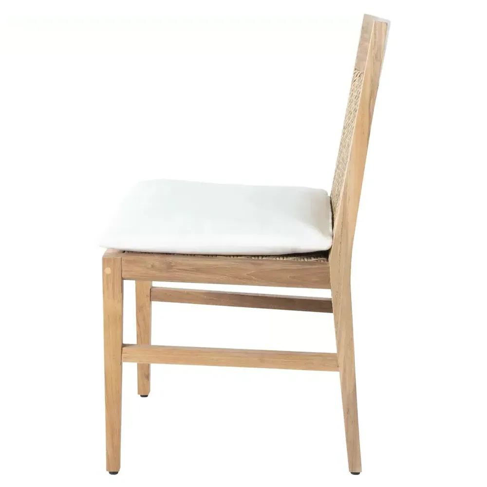 Savannah Outdoor Dining Side Chair - White, Teak