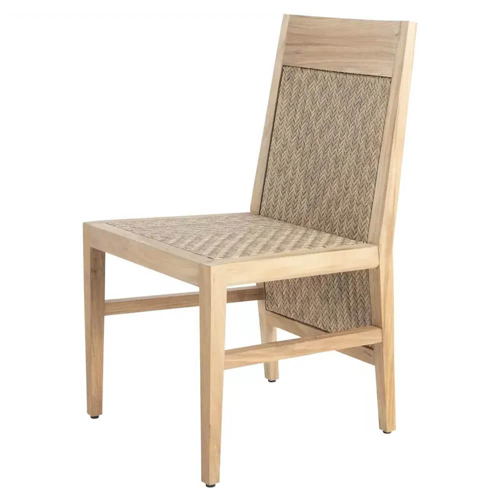 Savannah Outdoor Dining Side Chair - White, Teak