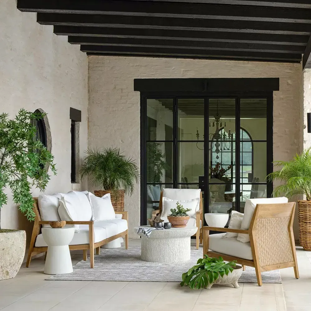 Savannah Outdoor Lounge Arm Chair - White, Teak