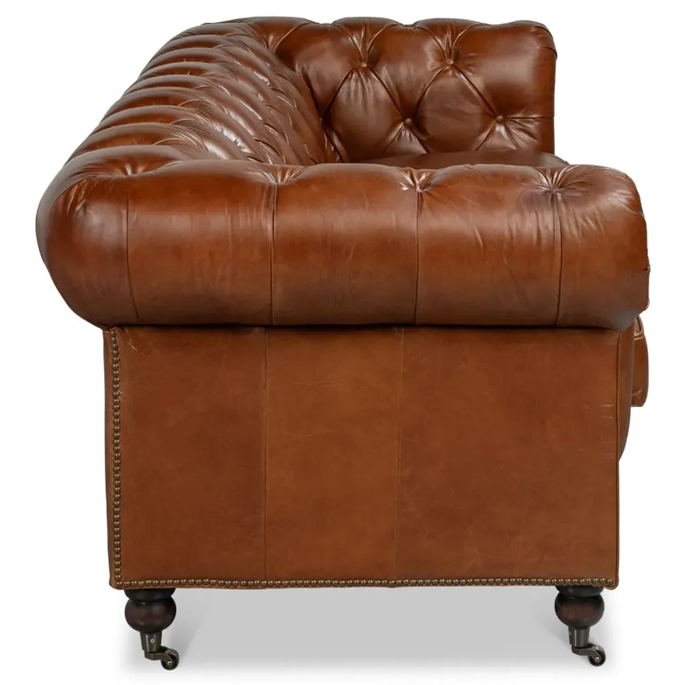 Savannah Tufted Sofa with Nailhead Trim - Brown, Leather