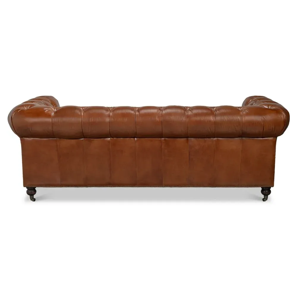 Savannah Tufted Sofa with Nailhead Trim - Brown, Leather