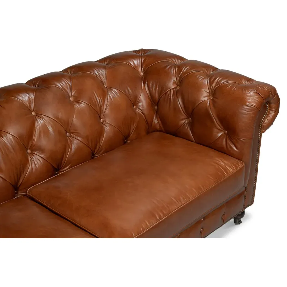 Savannah Tufted Sofa with Nailhead Trim - Brown, Leather