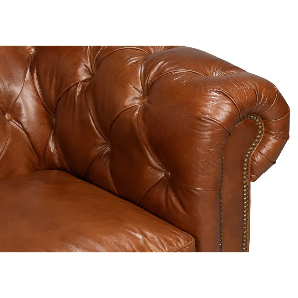 Savannah Tufted Sofa with Nailhead Trim - Brown, Leather