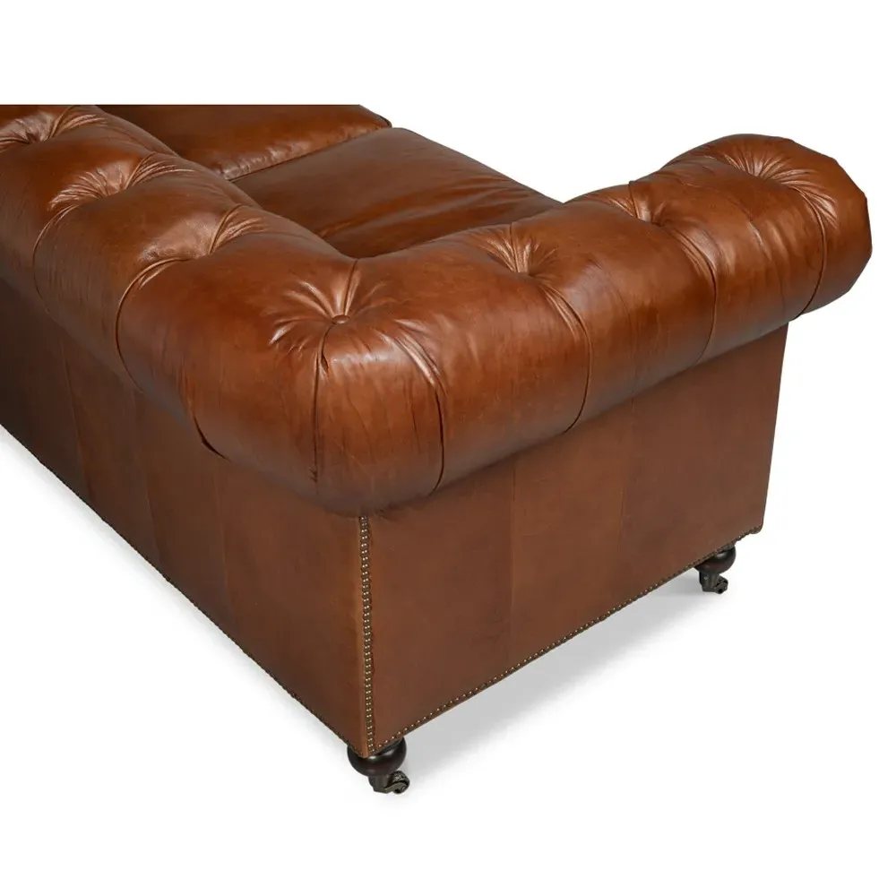 Savannah Tufted Sofa with Nailhead Trim - Brown, Leather