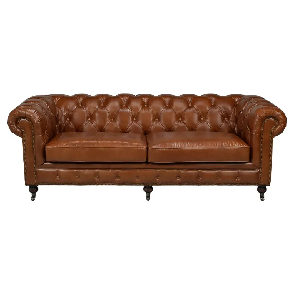 Savannah Tufted Sofa with Nailhead Trim - Brown, Leather image