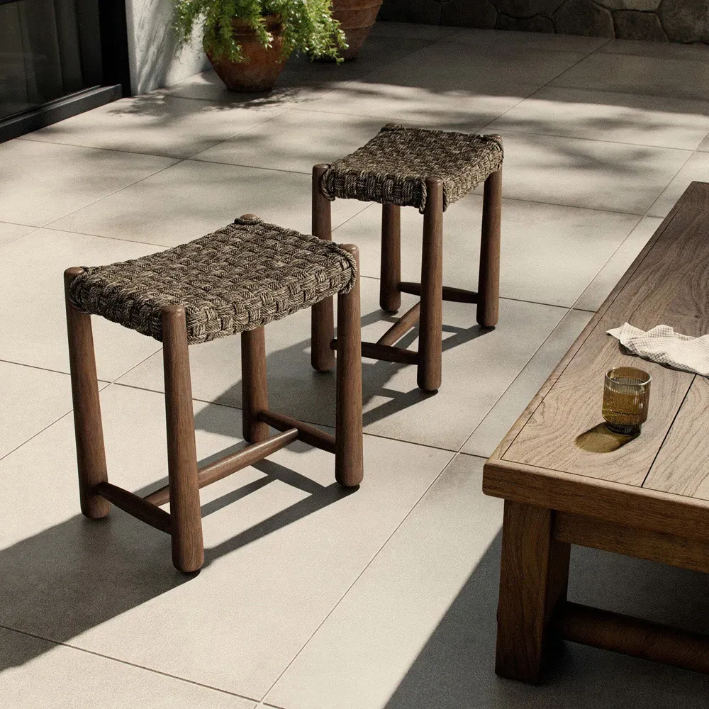 Savio Outdoor Accent Stool - Dark Textured, Teak