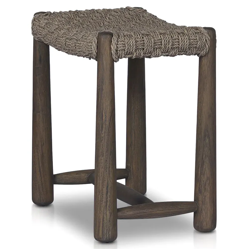 Savio Outdoor Accent Stool - Dark Textured, Teak
