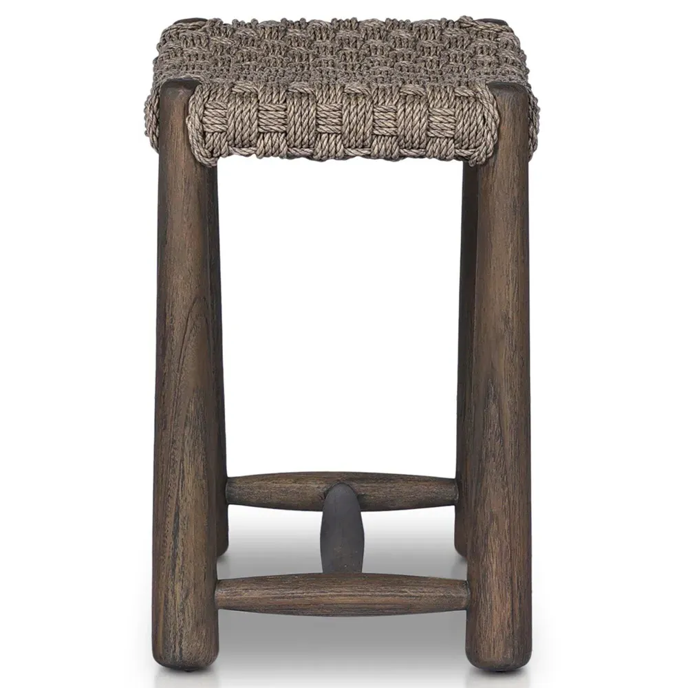 Savio Outdoor Accent Stool - Dark Textured, Teak