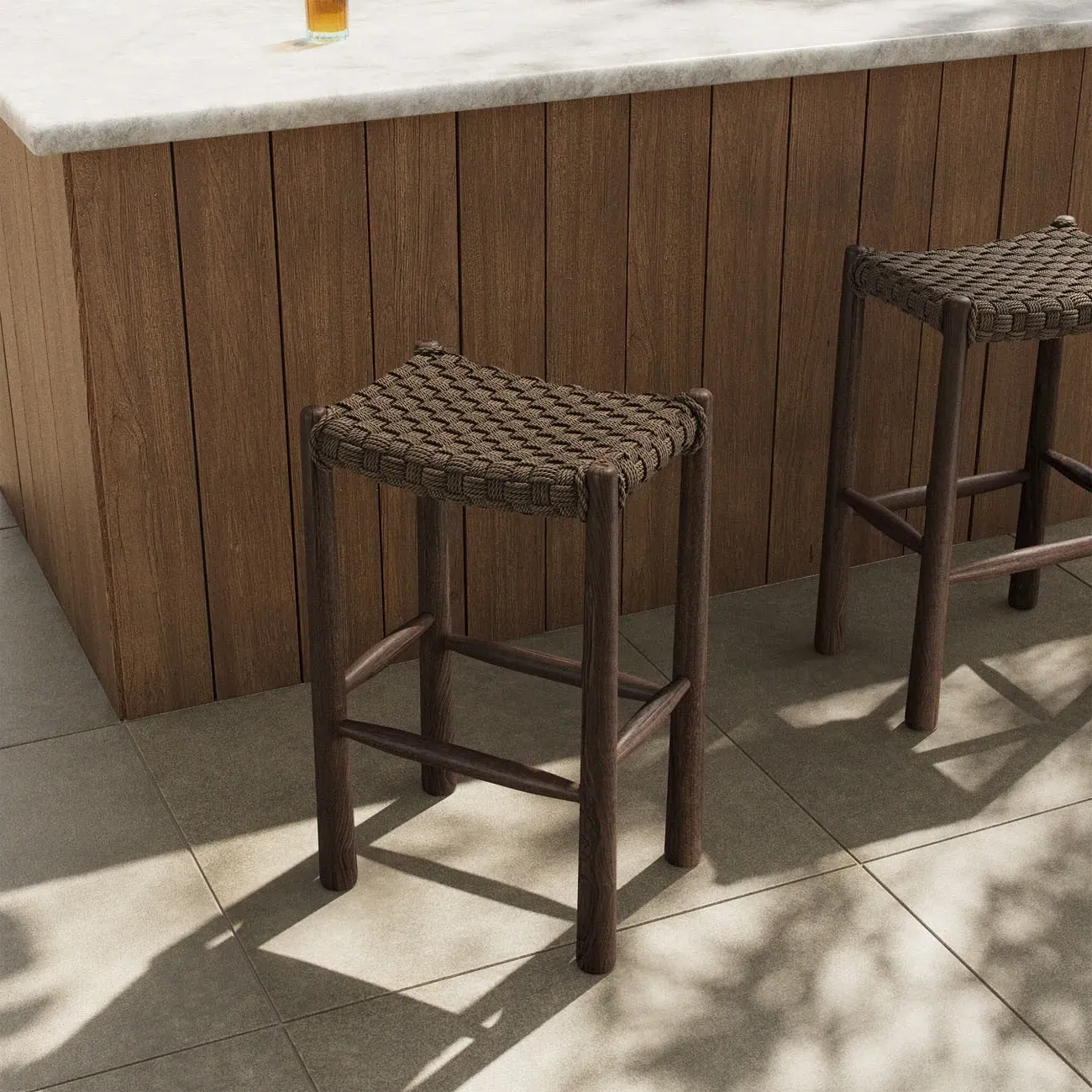Savio Outdoor Bar Stool - Dark Textured, Teak
