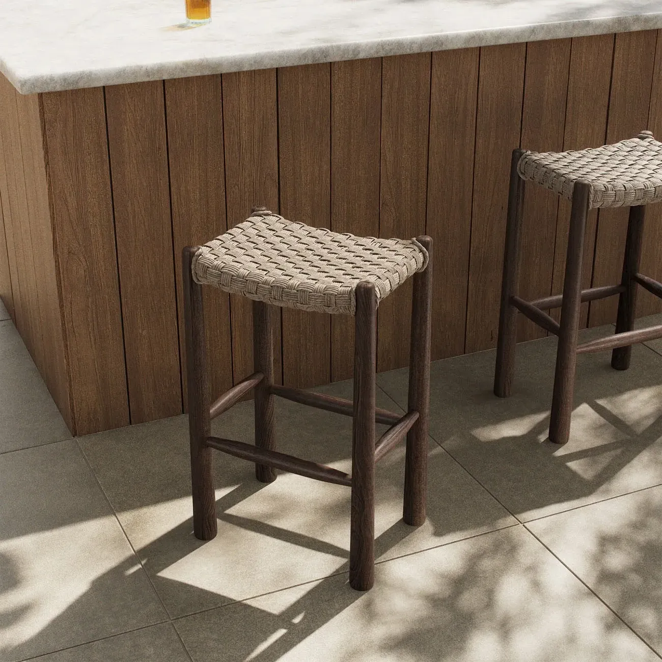 Savio Outdoor Bar Stool - White, Teak