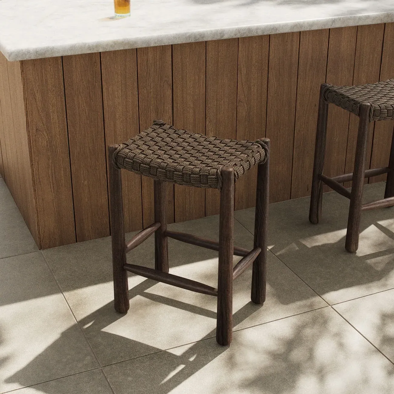 Savio Outdoor Counter Stool - Dark Textured, Teak