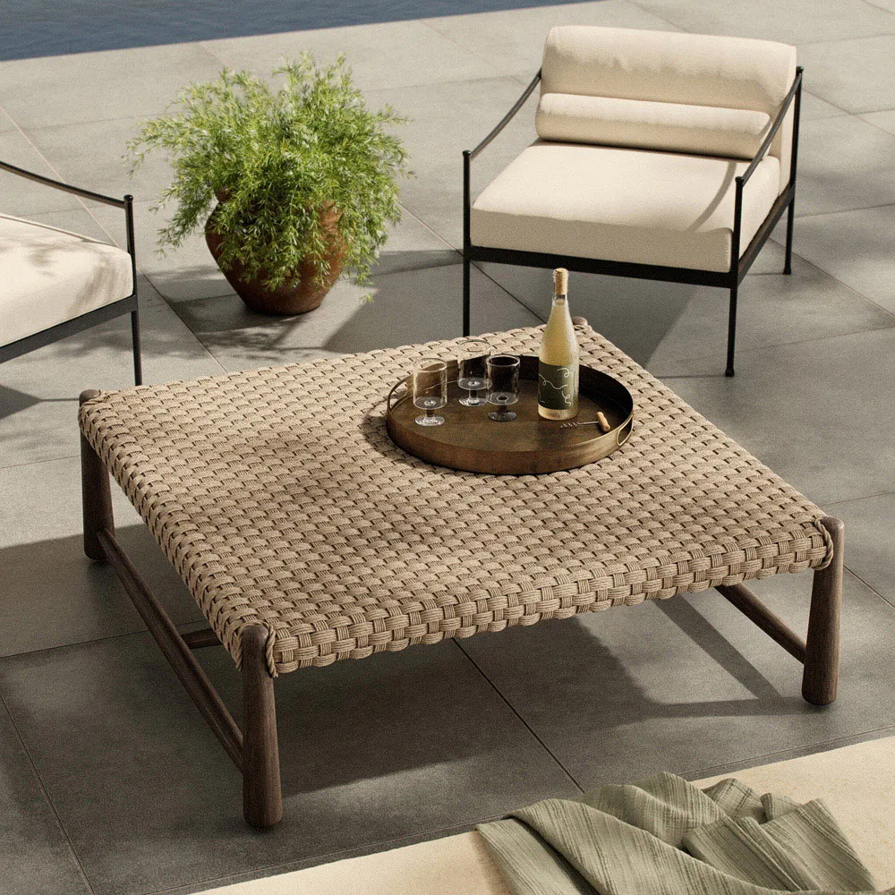 Savio Square Outdoor Coffee Table - Antique White, Teak