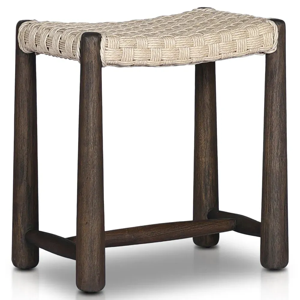 Savio Twisted Outdoor Accent Stool - Antique White, Teak
