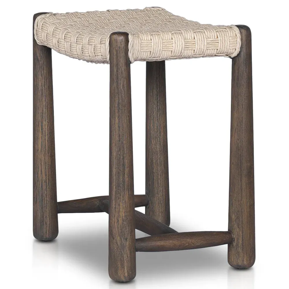 Savio Twisted Outdoor Accent Stool - Antique White, Teak