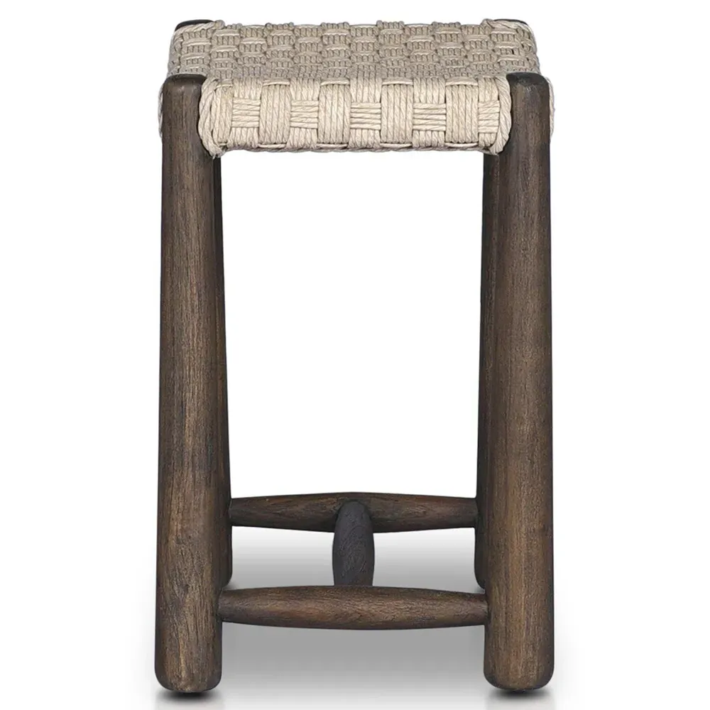 Savio Twisted Outdoor Accent Stool - Antique White, Teak