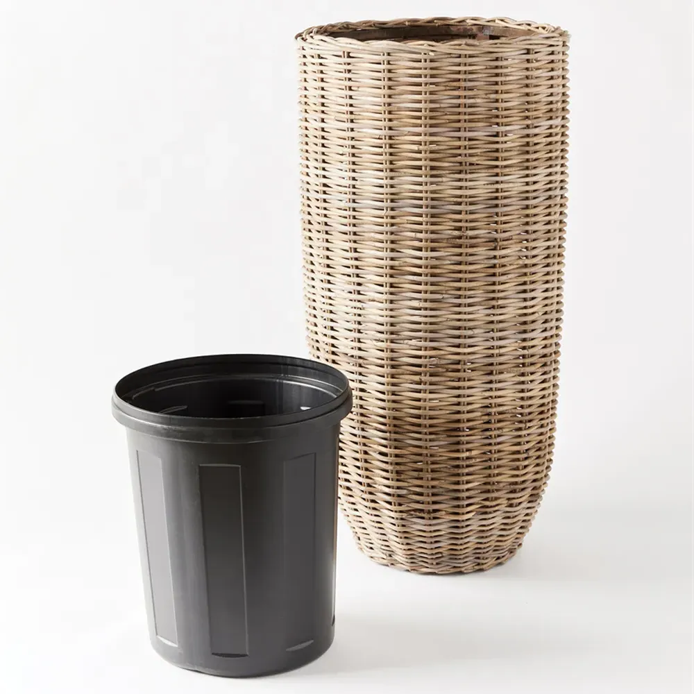 Sawyer Large Woven Planter - Grey, Rattan