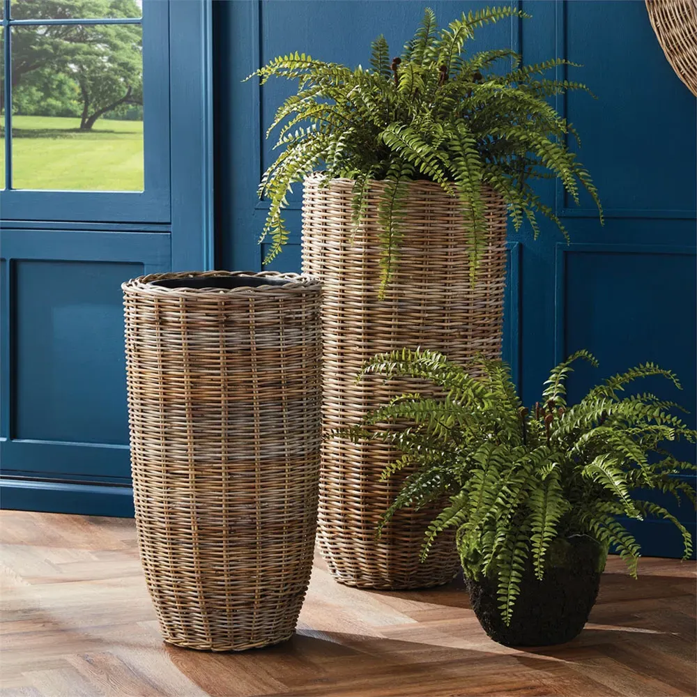 Sawyer Large Woven Planter - Grey, Rattan