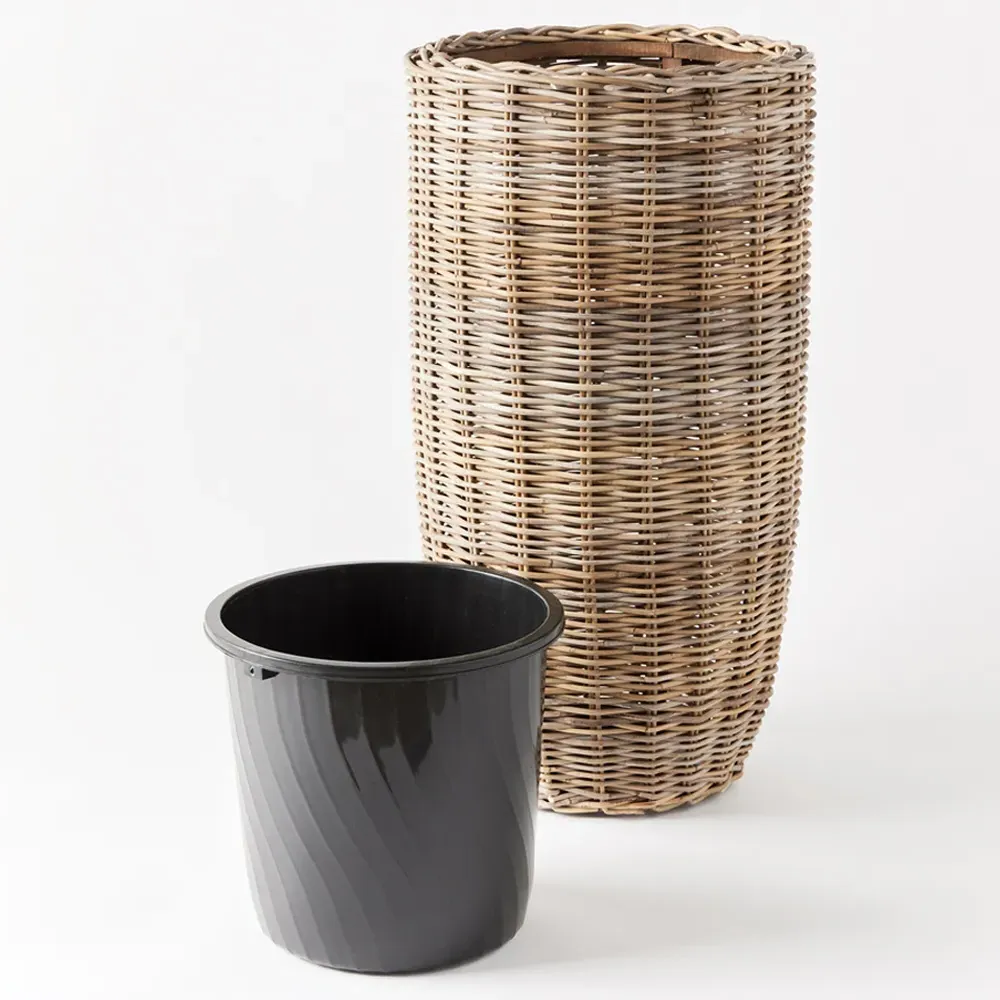 Sawyer Small Woven Planter - Grey, Rattan