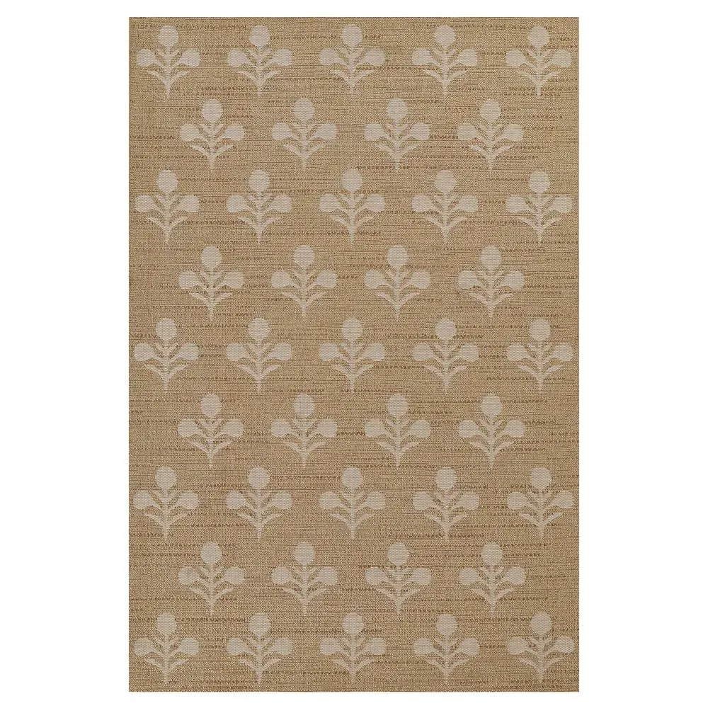 Sayden Floral Patterned Indoor Outdoor Rug - Beige, Polypropylene