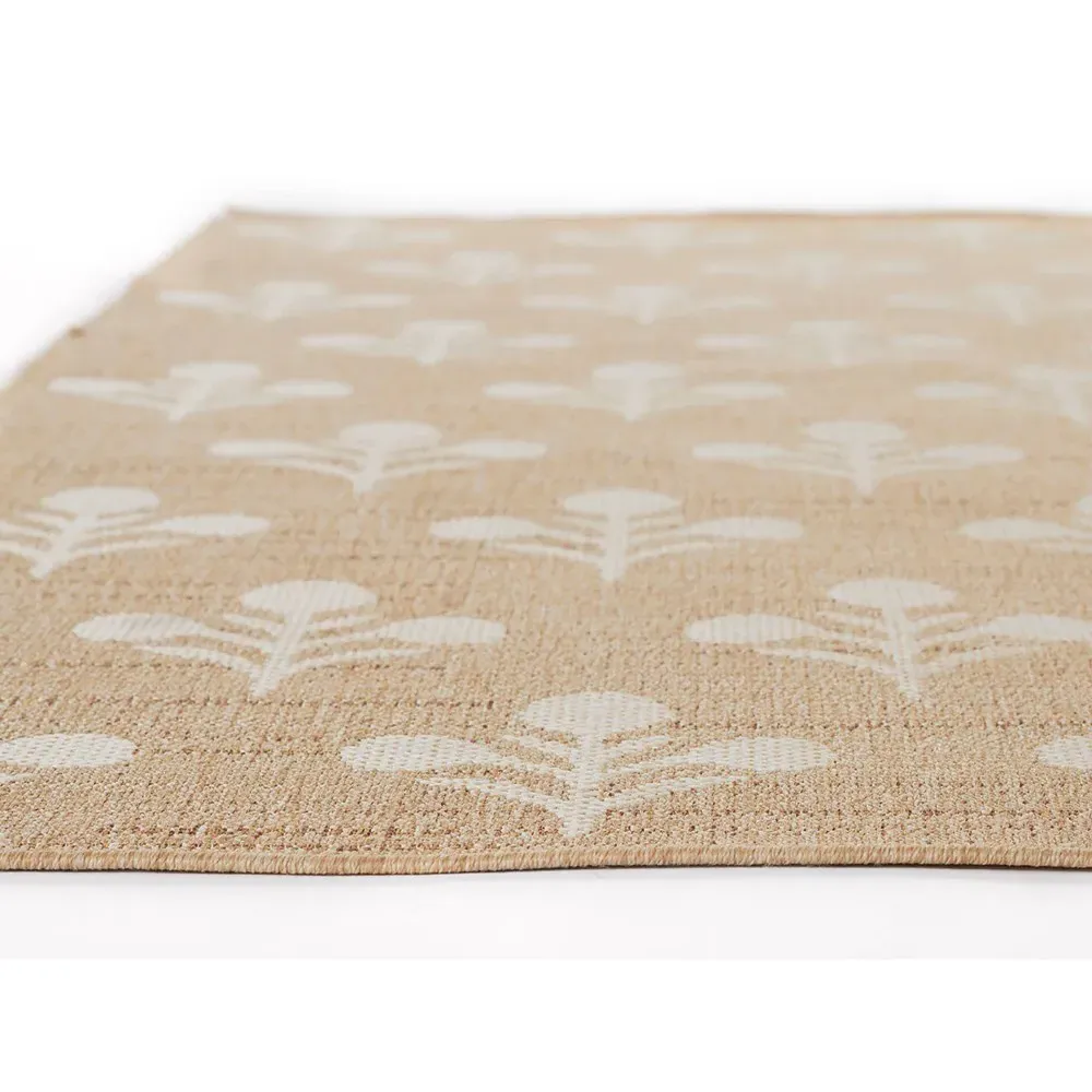 Sayden Floral Patterned Indoor Outdoor Rug - Beige, Polypropylene