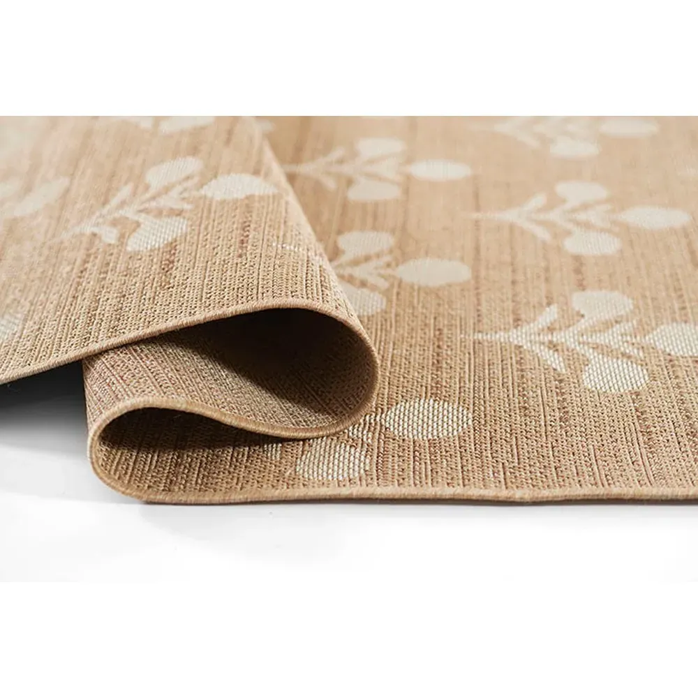Sayden Floral Patterned Indoor Outdoor Rug - Beige, Polypropylene