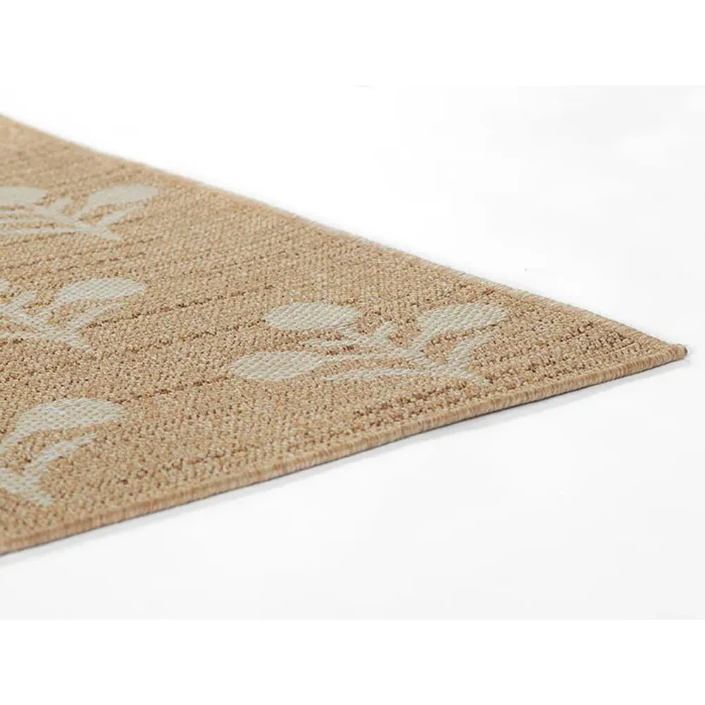 Sayden Floral Patterned Indoor Outdoor Rug - Beige, Polypropylene
