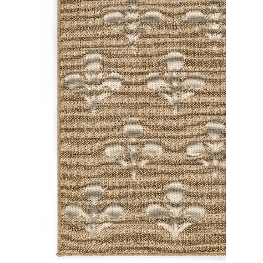 Sayden Floral Patterned Indoor Outdoor Rug - Beige, Polypropylene
