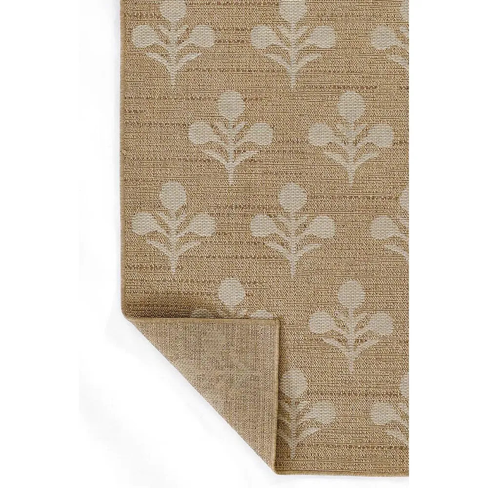Sayden Floral Patterned Indoor Outdoor Rug - Beige, Polypropylene