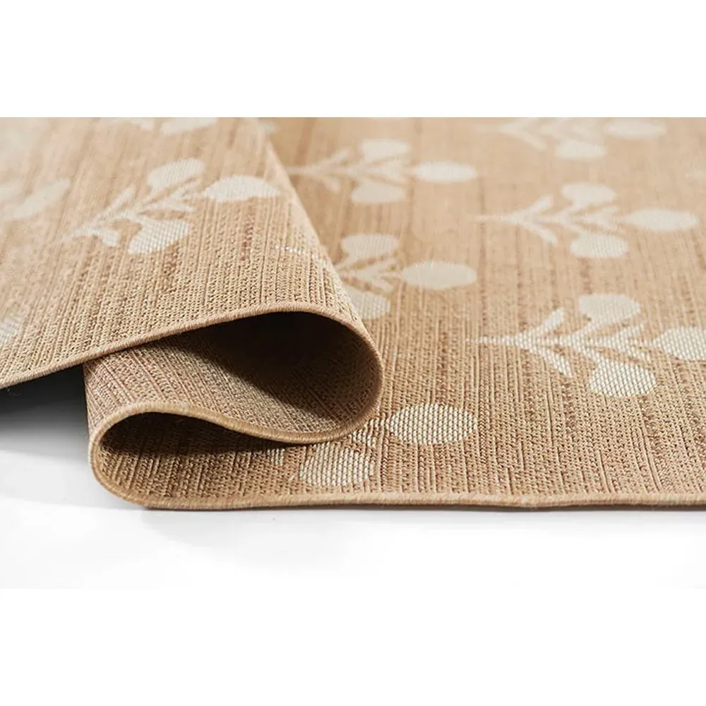 Sayden Floral Patterned Indoor Outdoor Rug - Beige, Polypropylene