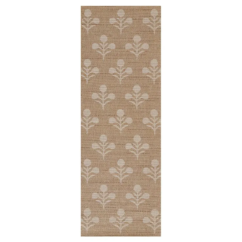 Sayden Floral Patterned Indoor Outdoor Rug - Beige, Polypropylene