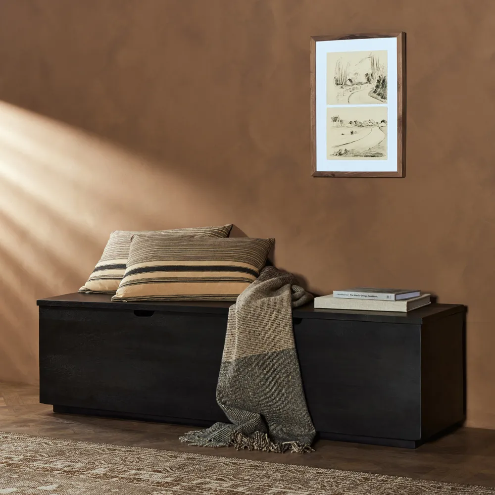 Scarlett Storage Trunk with Seating - Black, Mango Wood