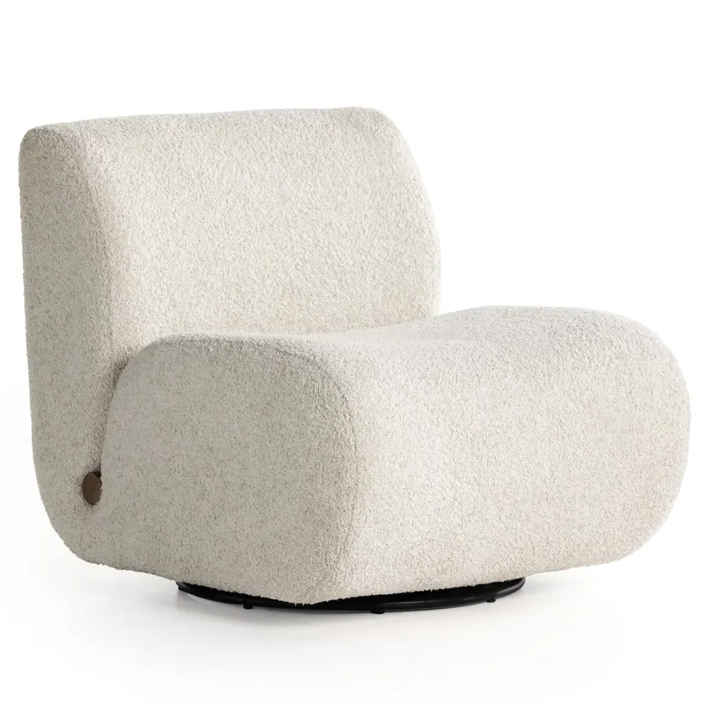 Schneider Swivel Chair - White, Boucle