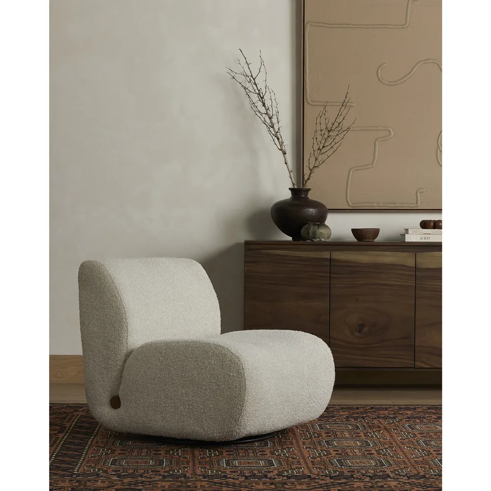Schneider Swivel Chair - White, Boucle