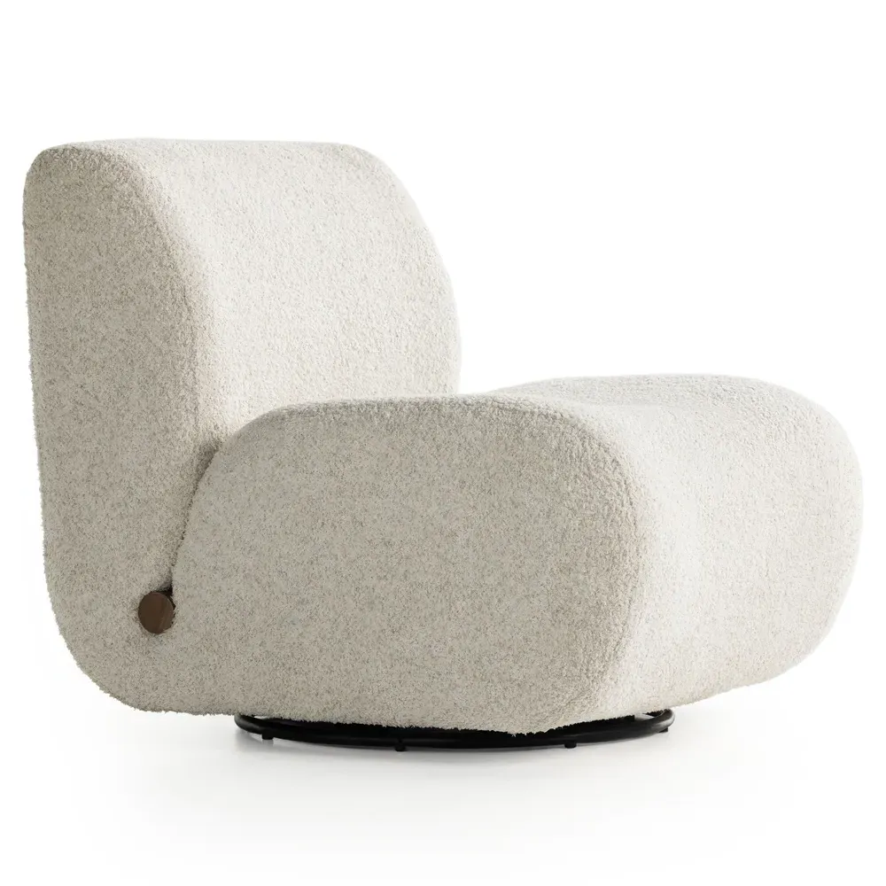 Schneider Swivel Chair - White, Boucle