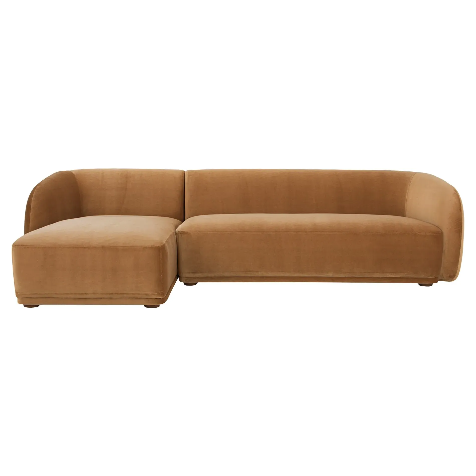 Selena Right Chaise Sectional Sofa - Tan, Velvet
