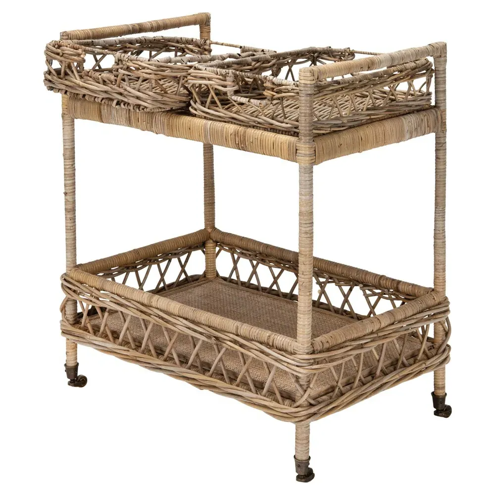 Selena Woven Rattan Bar Cart - Grey