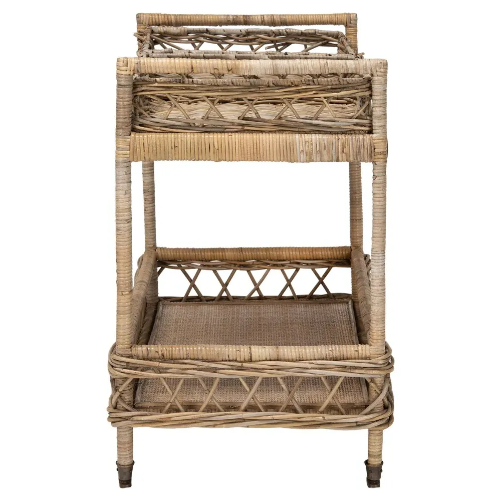 Selena Woven Rattan Bar Cart - Grey